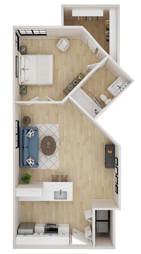 Floor plan for 1 bed, 1 bath, 564 sqft